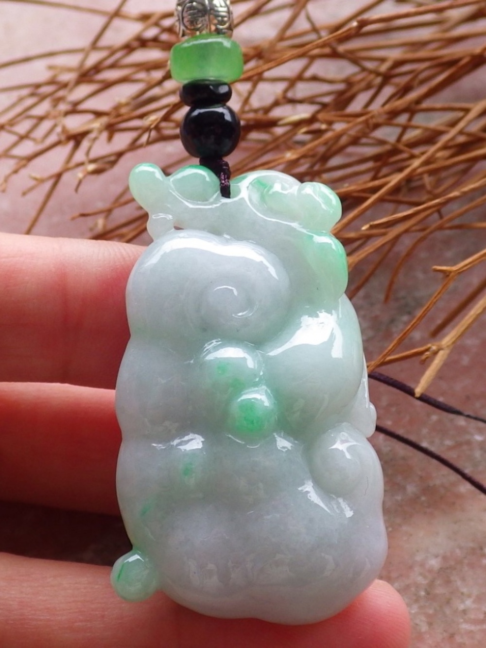 Certified Natural Myanmar Burma A Jade Lotus Flower Ruyi Pendant Necklace